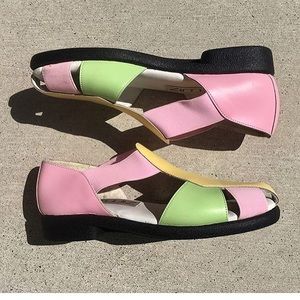 Genuine leather vintage colorblock sandals